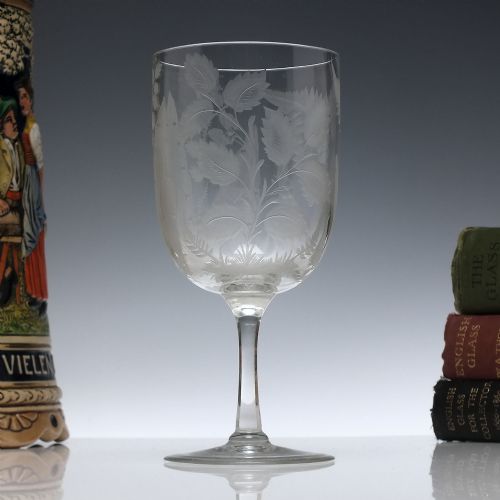 victorian engraved wine glass goblet c1880 - CATEGORY: ANTIQUE GLASS - DATED 1880