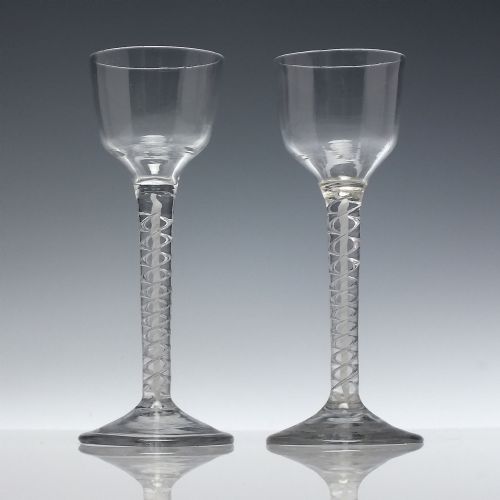 rare pair 18tth century mercury mixed twist wine glasses c1755 - CATEGORY: ANTIQUE GLASS - DATED 1750