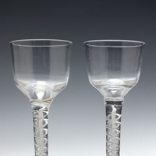 RARE PAIR 18TTH CENTURY MERCURY MIXED TWIST WINE GLASSES C1755 - ADDITIONAL PHOTO 3
