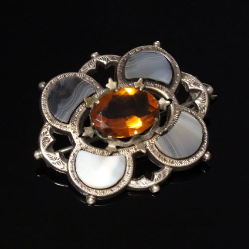 VICTORIAN SCOTTISH SILVER CITRINE MONTROSE AGATE BROOCH C1880 - ADDITIONAL PHOTO 1