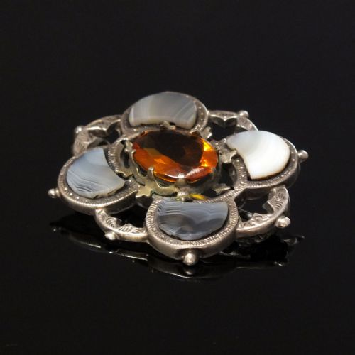 VICTORIAN SCOTTISH SILVER CITRINE MONTROSE AGATE BROOCH C1880 - ADDITIONAL PHOTO 2