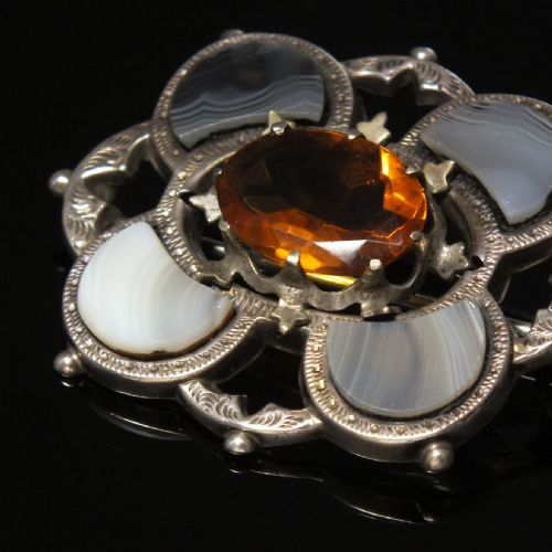 VICTORIAN SCOTTISH SILVER CITRINE MONTROSE AGATE BROOCH C1880 - ADDITIONAL PHOTO 3