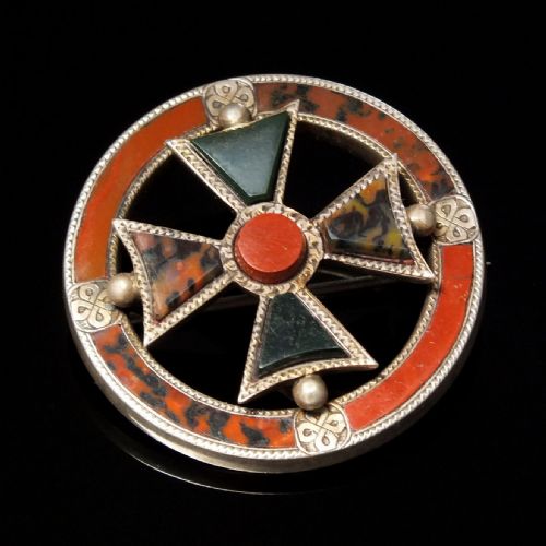 victorian scottish silver celtic cross agate brooch c1870 - CATEGORY: ANTIQUE JEWELLERY - DATED 1870