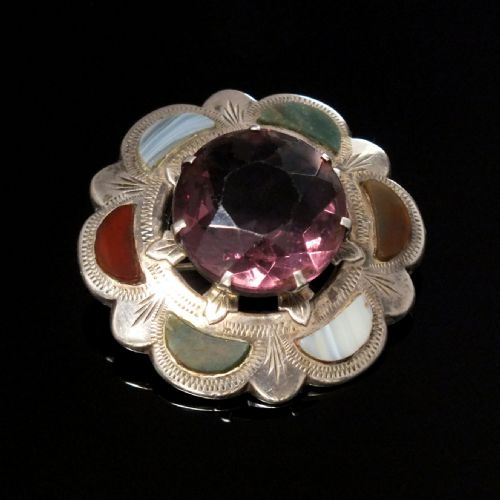 victorian scottish silver amethyst agate brooch c1900 - CATEGORY: ANTIQUE JEWELLERY - DATED 1900