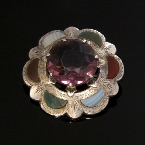 VICTORIAN SCOTTISH SILVER AMETHYST AGATE BROOCH C1900 - ADDITIONAL PHOTO 1