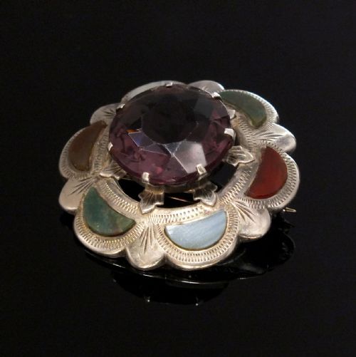 VICTORIAN SCOTTISH SILVER AMETHYST AGATE BROOCH C1900 - ADDITIONAL PHOTO 3