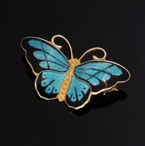 guilloch enamel silver butterfly brooch by jens erik jensen for hroar prydz c1930 - CATEGORY: ANTIQUE JEWELLERY - DATED 1930