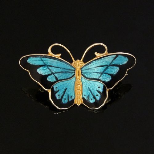 GUILLOCH ENAMEL SILVER BUTTERFLY BROOCH BY JENS ERIK JENSEN FOR HROAR PRYDZ C1930 - ADDITIONAL PHOTO 1