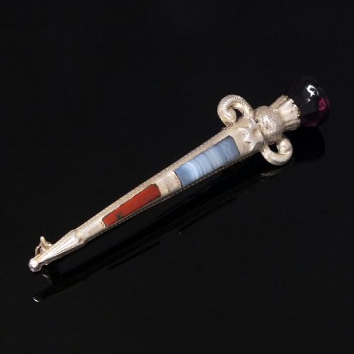 scottish silver agate dirk brooch by robert allison sons glasgow 1960 - CATEGORY: ANTIQUE JEWELLERY - DATED 1960