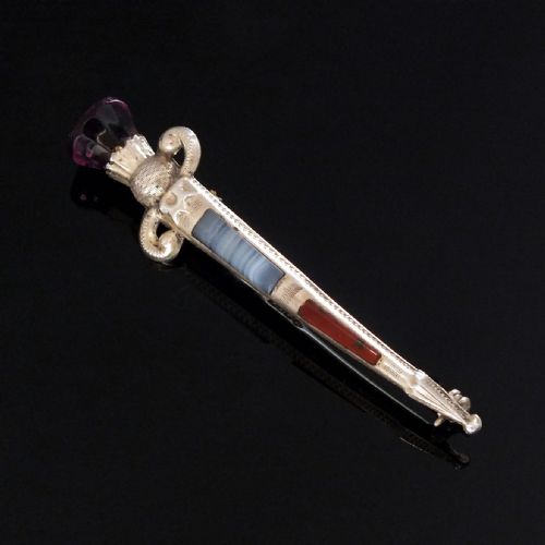SCOTTISH SILVER AGATE DIRK BROOCH BY ROBERT ALLISON SONS GLASGOW 1960 - ADDITIONAL PHOTO 1