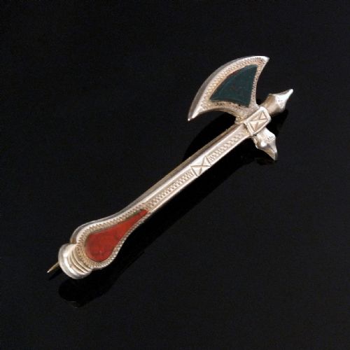 victorian scottish silver agate axe brooch c1900 - CATEGORY: ANTIQUE JEWELLERY - DATED 1900
