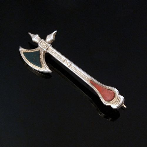 VICTORIAN SCOTTISH SILVER AGATE AXE BROOCH C1900 - ADDITIONAL PHOTO 1