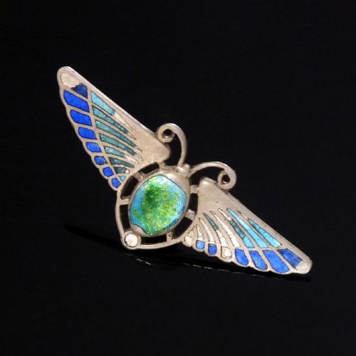 SILVER ENAMEL EGYPTIAN REVIVAL SCARAB BY CHARLES HORNER CHESTER 1909 - ADDITIONAL PHOTO 1