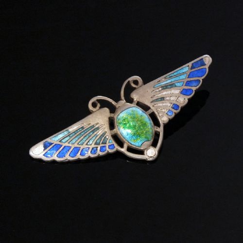 SILVER ENAMEL EGYPTIAN REVIVAL SCARAB BY CHARLES HORNER CHESTER 1909 - ADDITIONAL PHOTO 2