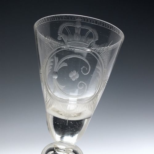 18TH CENTURY SAXON ENGRAVED WINE GLASS C1750 - ADDITIONAL PHOTO 3