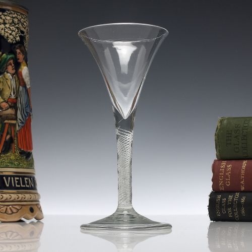 georgian air twist wine glass with a folded foot c1745 - CATEGORY: ANTIQUE GLASS - DATED GEORGIAN