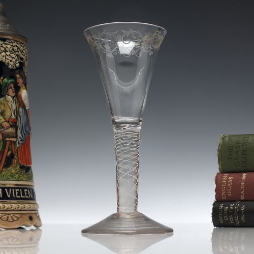 georgian engraved opaque twist wine glass c1810 - CATEGORY: ANTIQUE GLASS - DATED GEORGIAN