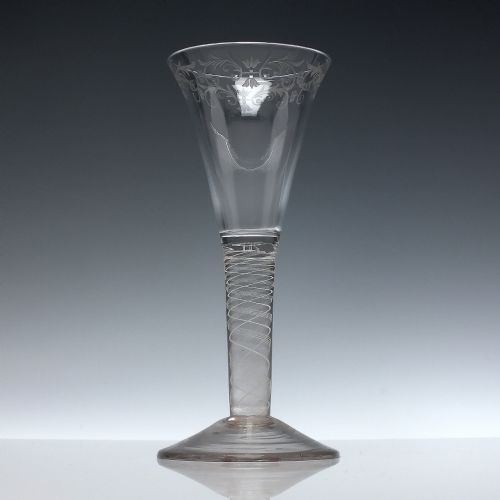 GEORGIAN ENGRAVED OPAQUE TWIST WINE GLASS C1810 - ADDITIONAL PHOTO 1