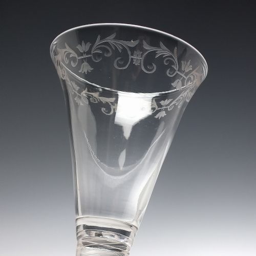 GEORGIAN ENGRAVED OPAQUE TWIST WINE GLASS C1810 - ADDITIONAL PHOTO 2