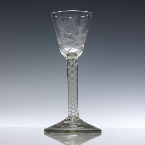 18TH CENTURY ENGRAVED SINGLE SERIES OPAQUE TWIST WINE GLASS C1760 - ADDITIONAL PHOTO 1