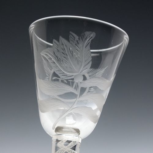 18TH CENTURY ENGRAVED SINGLE SERIES OPAQUE TWIST WINE GLASS C1760 - ADDITIONAL PHOTO 3