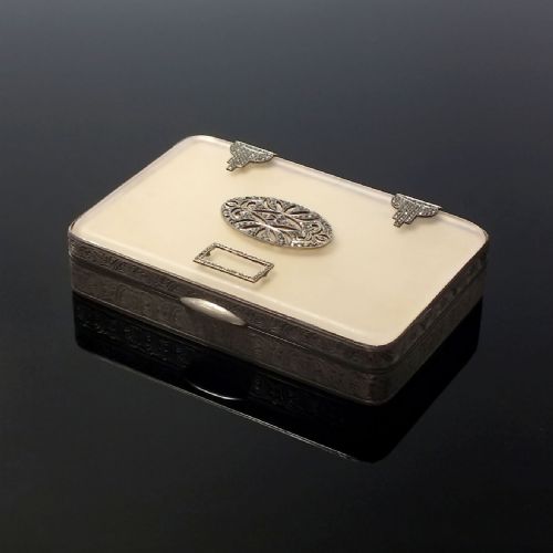 art deco searle co mirrored marcasite silver compact 1927 - CATEGORY: ANTIQUE SILVER - DATED 1930
