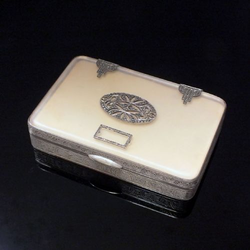 ART DECO SEARLE CO MIRRORED MARCASITE SILVER COMPACT 1927 - ADDITIONAL PHOTO 2