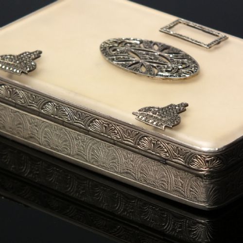 ART DECO SEARLE CO MIRRORED MARCASITE SILVER COMPACT 1927 - ADDITIONAL PHOTO 4