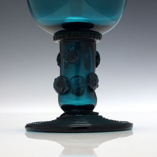 PAIR GEORGIAN PEACOCK BLUE WINE GLASSES C1810 - ADDITIONAL PHOTO 3
