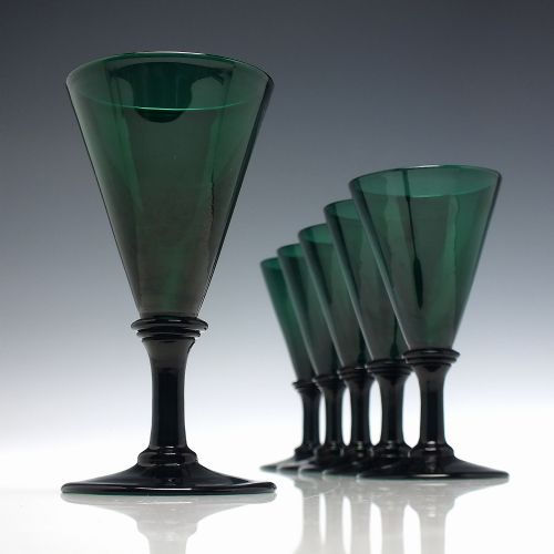 six georgian regency bristol green wine glass c1820 - CATEGORY: ANTIQUE GLASS - DATED 1800