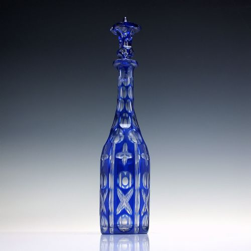 VICTORIAN HARLEQUIN BLUE RED GREEN GLASS DECANTERS IN ROSEWOOD STAND C1870 - ADDITIONAL PHOTO 6