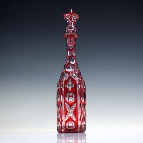 VICTORIAN HARLEQUIN BLUE RED GREEN GLASS DECANTERS IN ROSEWOOD STAND C1870 - ADDITIONAL PHOTO 8