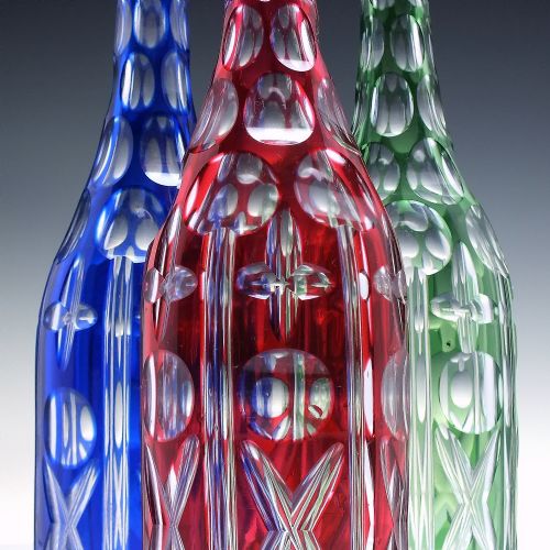 VICTORIAN HARLEQUIN BLUE RED GREEN GLASS DECANTERS IN ROSEWOOD STAND C1870 - ADDITIONAL PHOTO 9