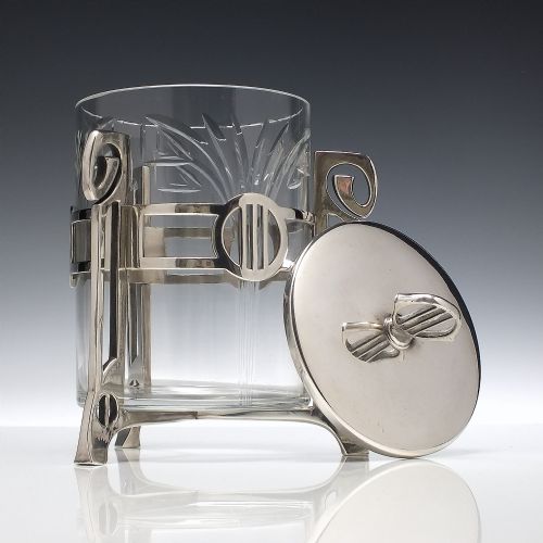 WMF ARTS AND CRAFTS GLASS AND SILVER PLATE BISCUIT BARREL C1900 - ADDITIONAL PHOTO 1