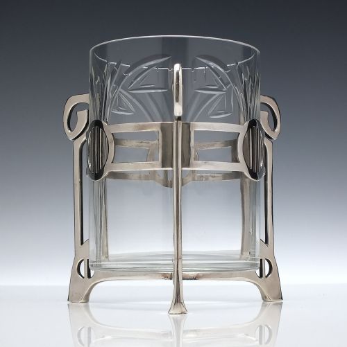WMF ARTS AND CRAFTS GLASS AND SILVER PLATE BISCUIT BARREL C1900 - ADDITIONAL PHOTO 2