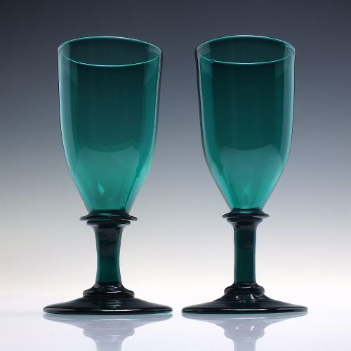 rare pair georgian emerald green ale glasses c1820 - CATEGORY: ANTIQUE GLASS - DATED 1850