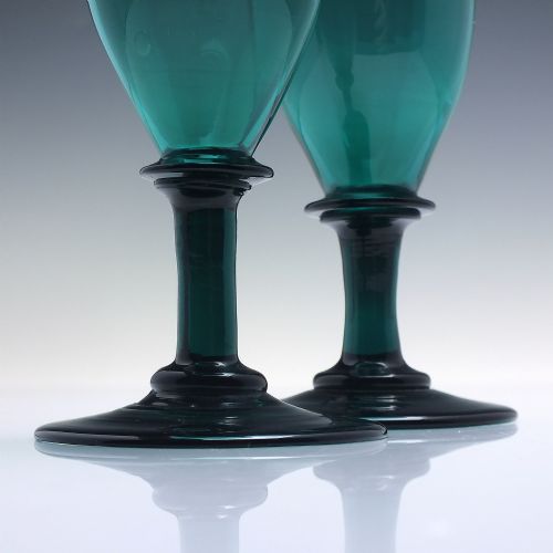 RARE PAIR GEORGIAN EMERALD GREEN ALE GLASSES C1820 - ADDITIONAL PHOTO 2