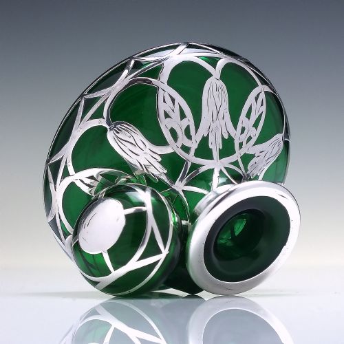 SILVER ART NOUVEAU GREEN GLASS PERFUME BOTTLE C1900 - ADDITIONAL PHOTO 1