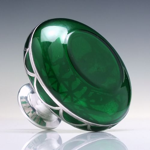 SILVER ART NOUVEAU GREEN GLASS PERFUME BOTTLE C1900 - ADDITIONAL PHOTO 2