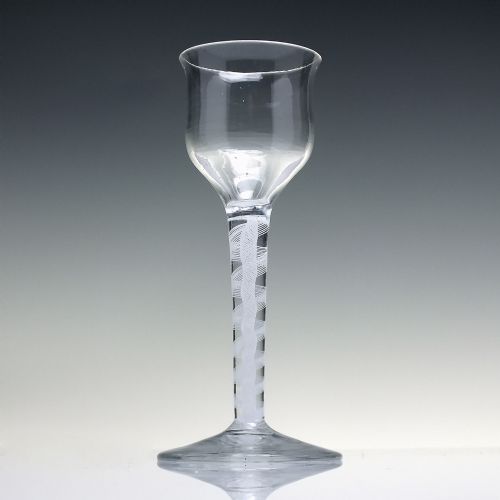 GEORGIAN WAISTED OGEE BOWL OPAQUE TWIST WINE GLASS C1760 - ADDITIONAL PHOTO 1