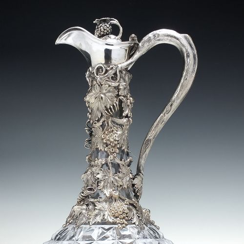 VICTORIAN SILVER PLATED GLASS CLARET JUG C1865 - ADDITIONAL PHOTO 1