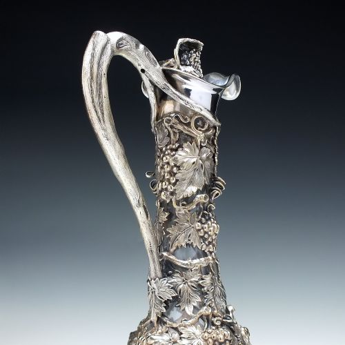 VICTORIAN SILVER PLATED GLASS CLARET JUG C1865 - ADDITIONAL PHOTO 2