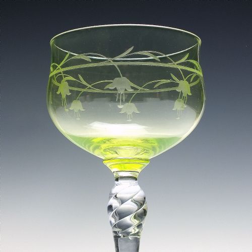 PAIR ART NOUVEAU VASELINE ENGRAVED HOCK GLASSES C1920 - ADDITIONAL PHOTO 1