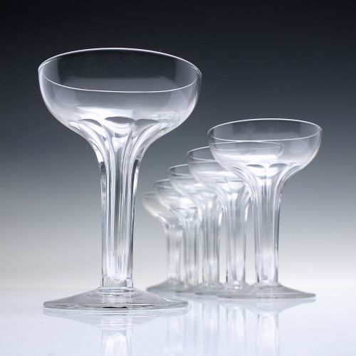 six edwardian hollow stem champagne glasses c1910 - CATEGORY: ANTIQUE GLASS - DATED EDWARDIAN