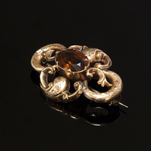 victorian yellow gold cairngorm brooch c1880 - CATEGORY: ANTIQUE JEWELLERY - DATED 1880