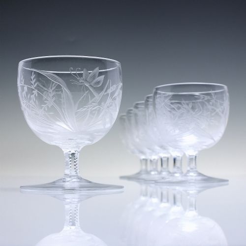 rare six joseph keller dragonfly engraved port wine glasses c1875 - CATEGORY: ANTIQUE GLASS - DATED 1870