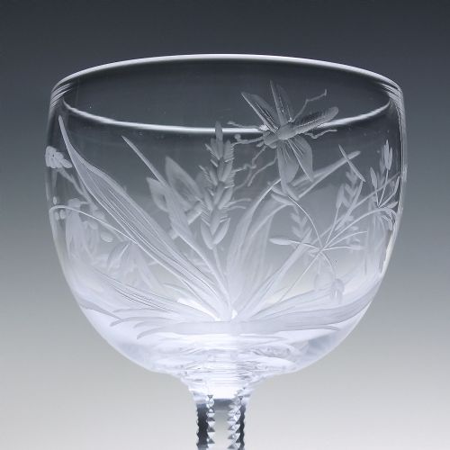 RARE SIX JOSEPH KELLER DRAGONFLY ENGRAVED PORT WINE GLASSES C1875 - ADDITIONAL PHOTO 2