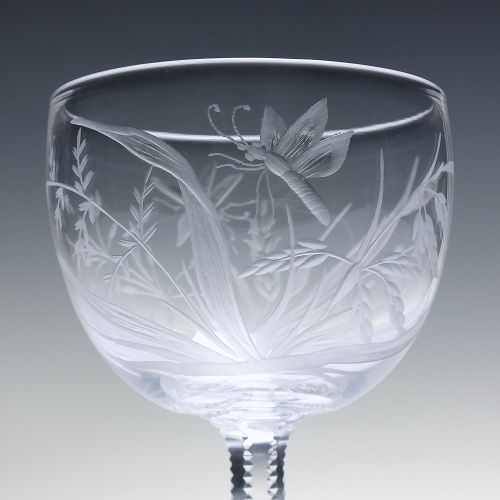 RARE SIX JOSEPH KELLER DRAGONFLY ENGRAVED PORT WINE GLASSES C1875 - ADDITIONAL PHOTO 3