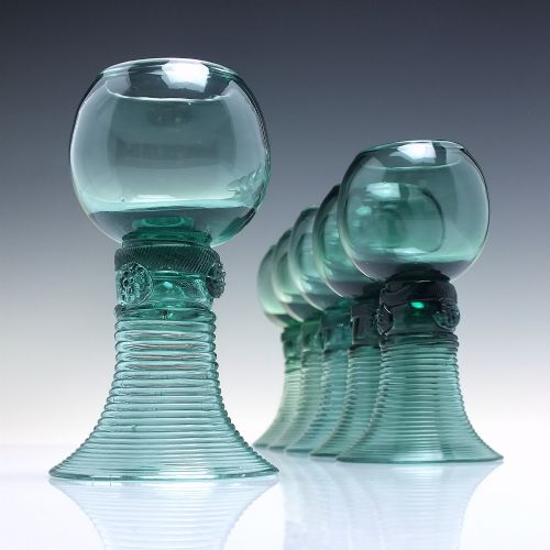 six dutch green wine glass roemers c17901810 - CATEGORY: ANTIQUE GLASS - DATED 1750