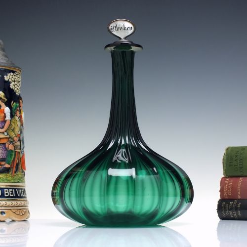 rare georgian ribbed bristol green glass mell decanter c1830 - CATEGORY: ANTIQUE GLASS - DATED 1850